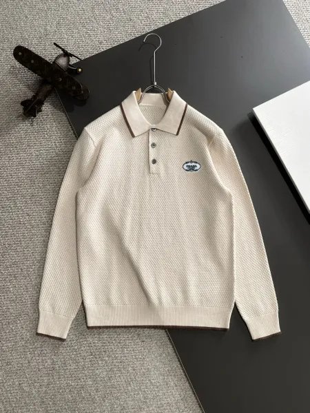 Loewe Anagram Ribbed Knit Polo White Polo Shirt - 14