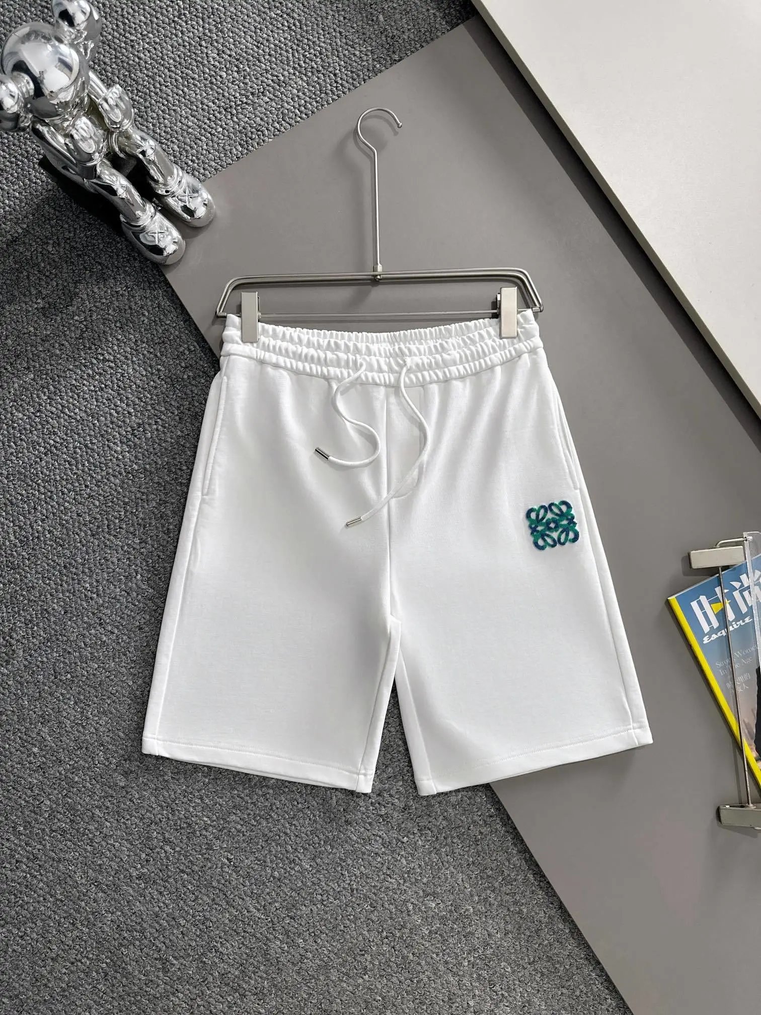 Loewe Anagram Embroidered White Sweat Shorts