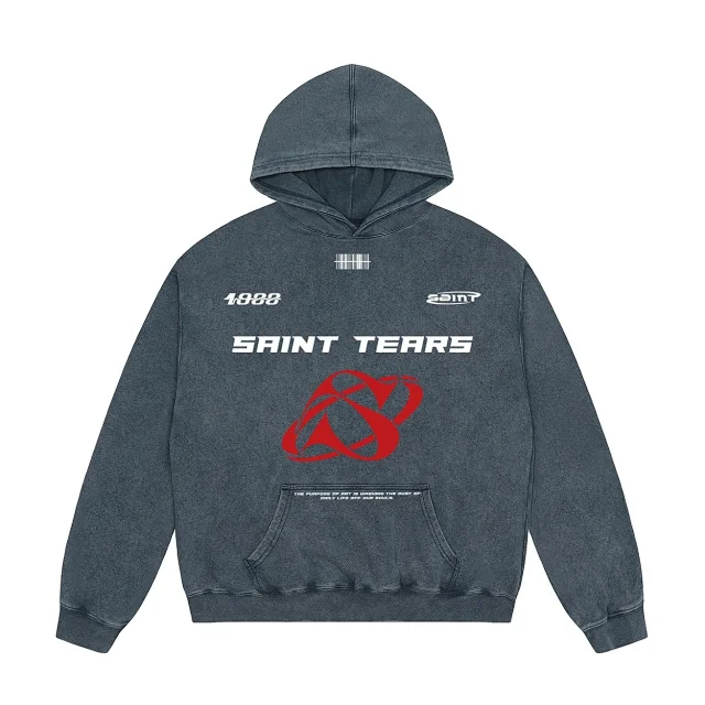 Unbranded Hoodies & Sweatshirts Washed Graphic Pullover Hoodie with Kangaroo Pocket product detail image 7