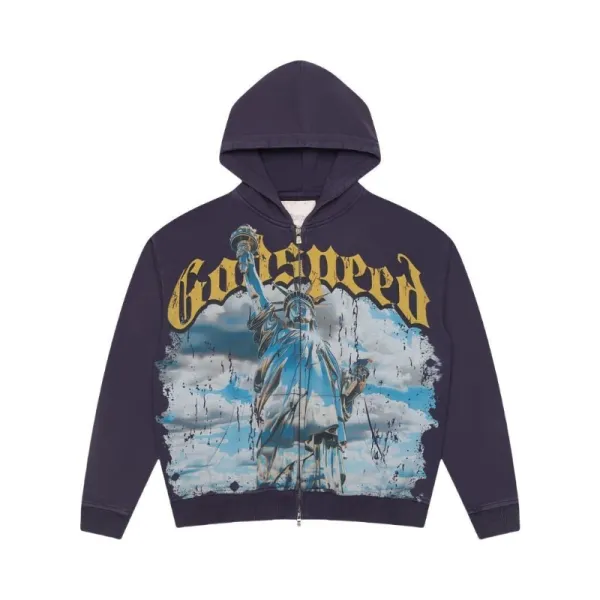 Godspeed Statue of Liberty Graphic Zip-Up Hoodie Black - 15