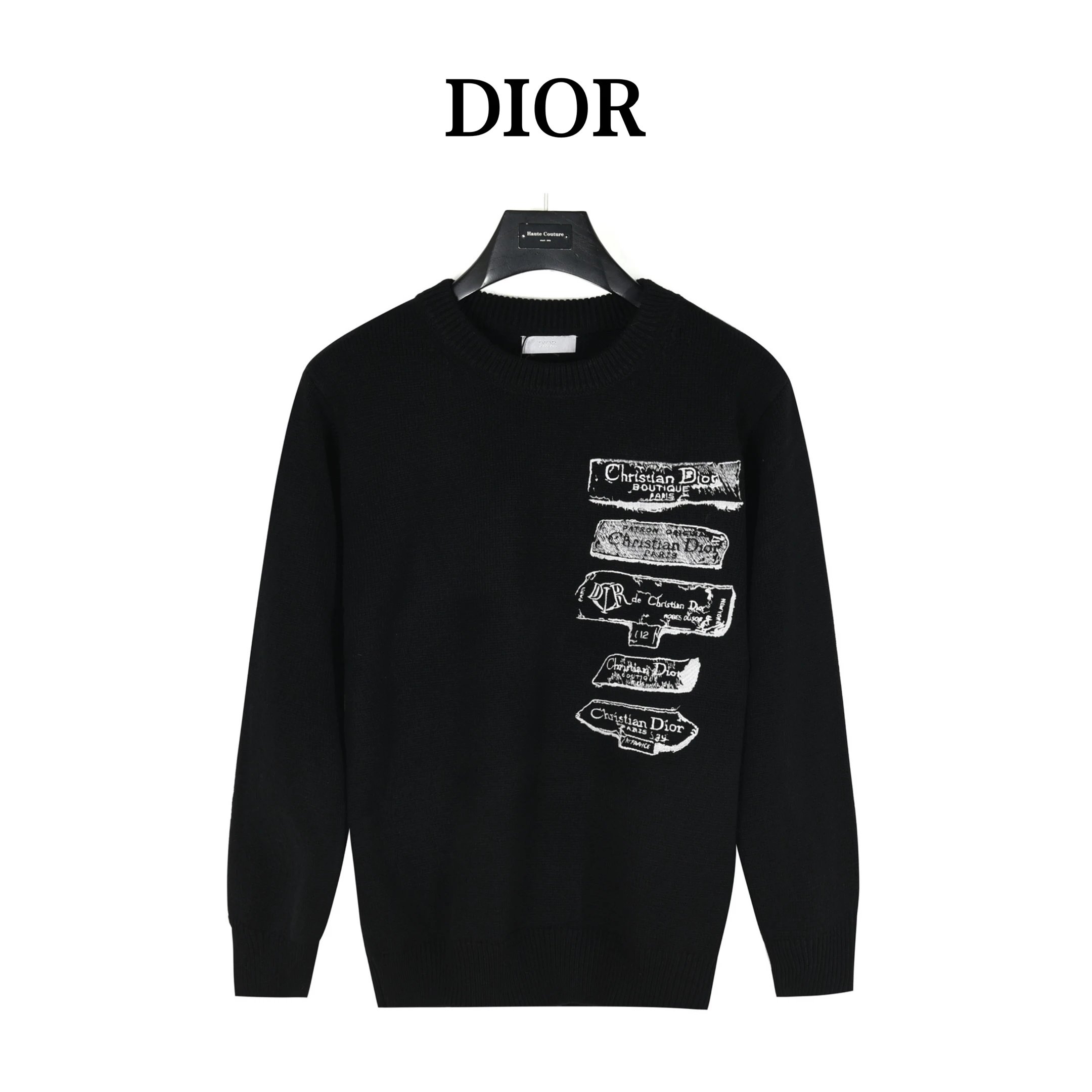 Prada Logo Patch Ribbed Knit Sweater Black - 12
