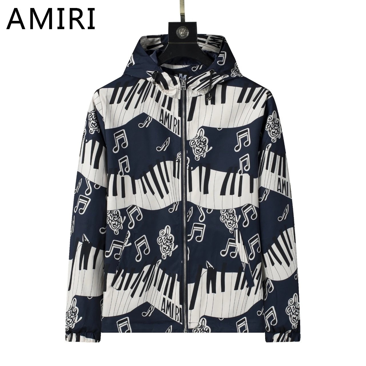 Dior Oblique Print Hooded Windbreaker Jacket in Navy and White Outerwear - 9