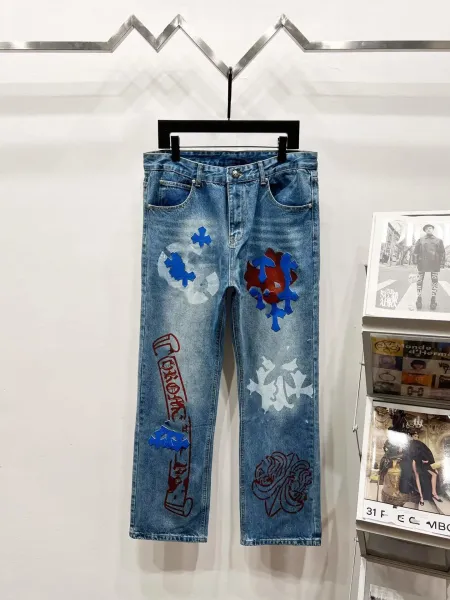 Chrome Hearts x Denim Tears Cross Motif Distressed Blue Jeans - 1