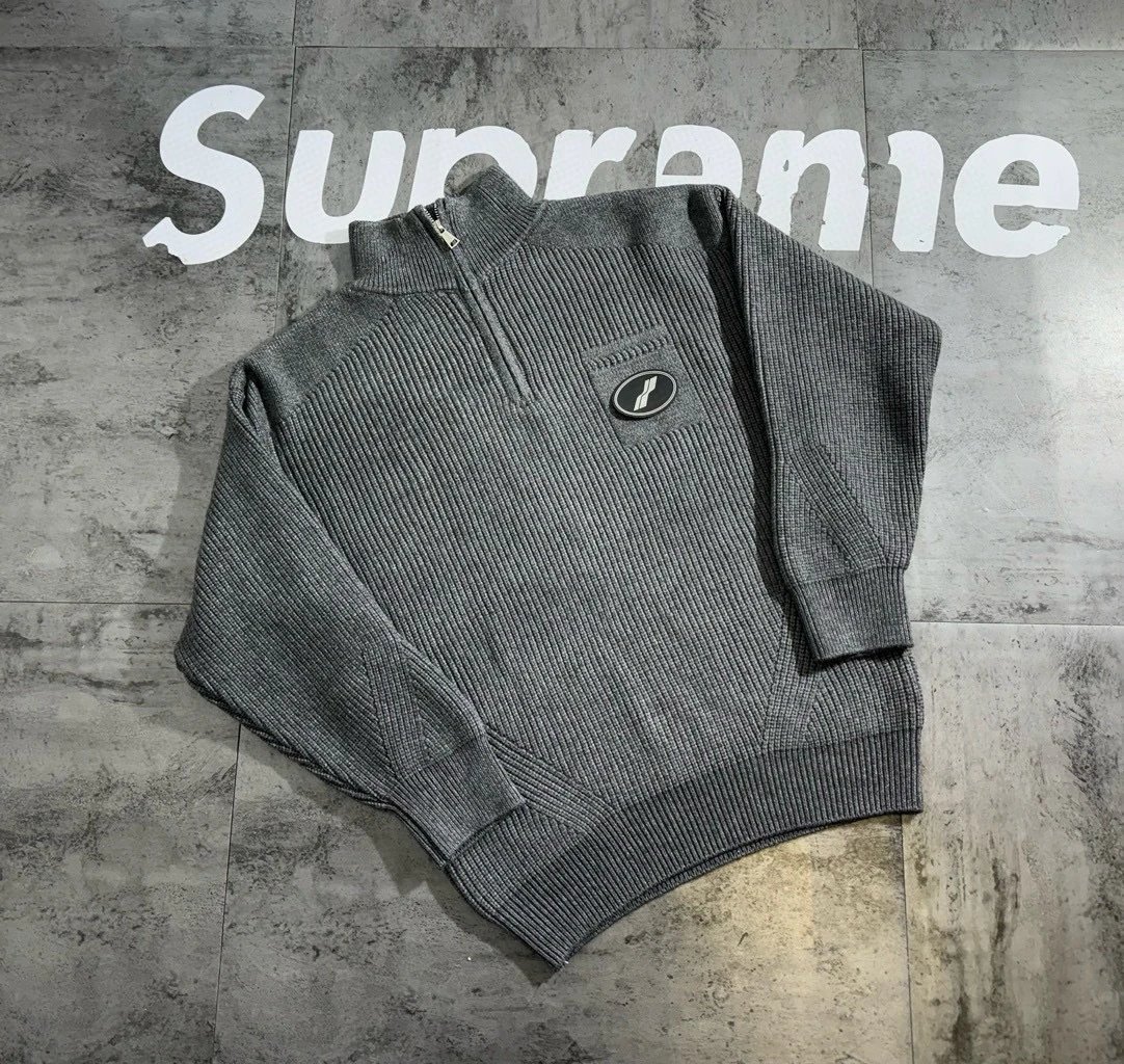 Supreme Half-Zip Ribbed Sweater Gray