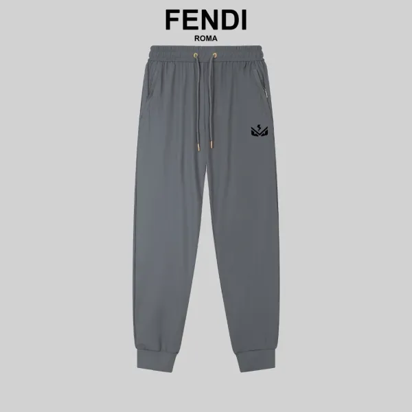 Fendi Logo-Embroidered Gray Sweatpants - 1