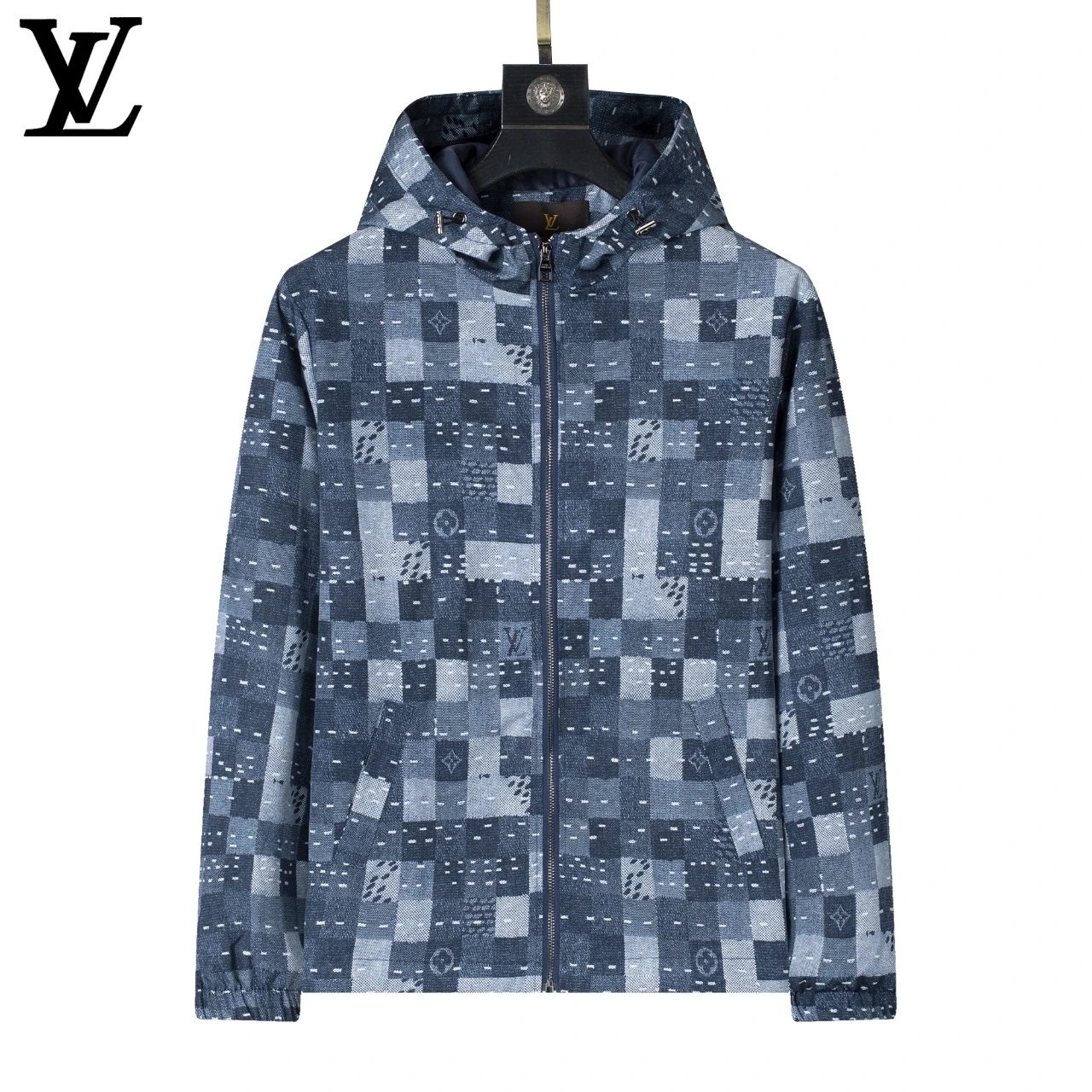 Dior Oblique Print Hooded Windbreaker Jacket in Navy and White Outerwear - 15