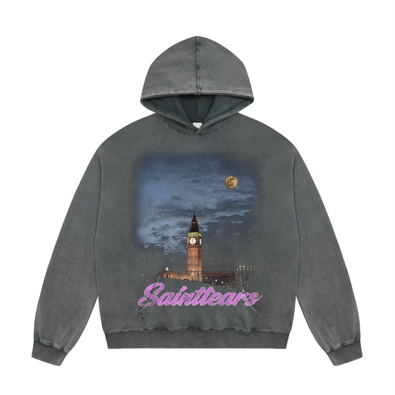 Unbranded Hoodies & Sweatshirts Washed Graphic Pullover Hoodie with Kangaroo Pocket — 09