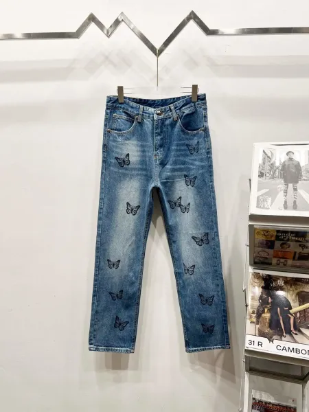 Denim Tears Butterfly Print Straight-Leg Jeans Blue - 1