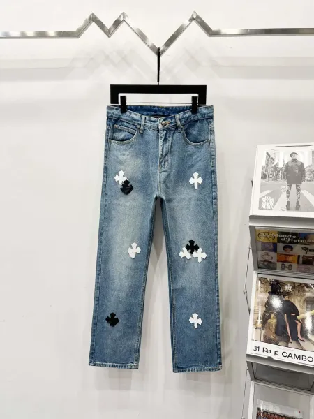 Chrome Hearts Cross Patch Distressed Straight-Leg Jeans - 1
