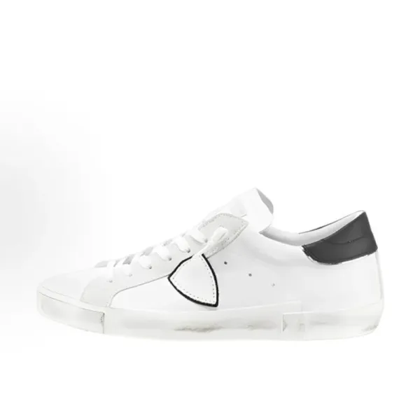 Philipp Plein Distressed White Leather Sneakers with Blue Heel Tab - 4