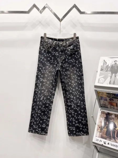 Chrome Hearts Cross Print Distressed Black Jeans - 1
