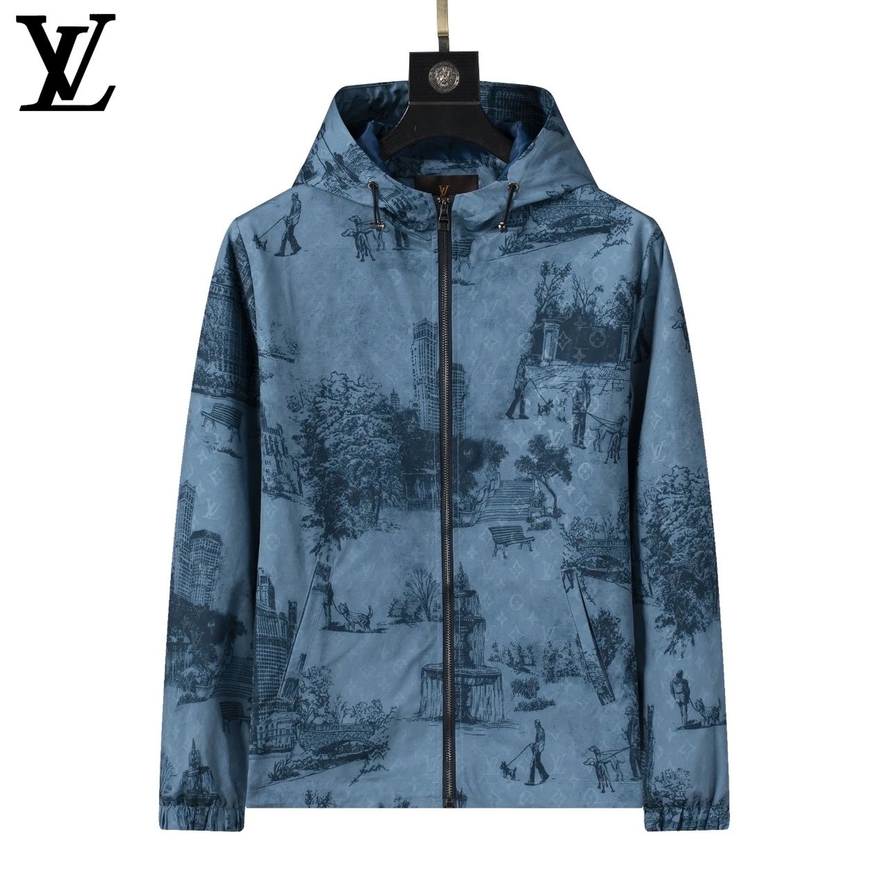 Dior Oblique Print Hooded Windbreaker Jacket in Navy and White Outerwear - 8