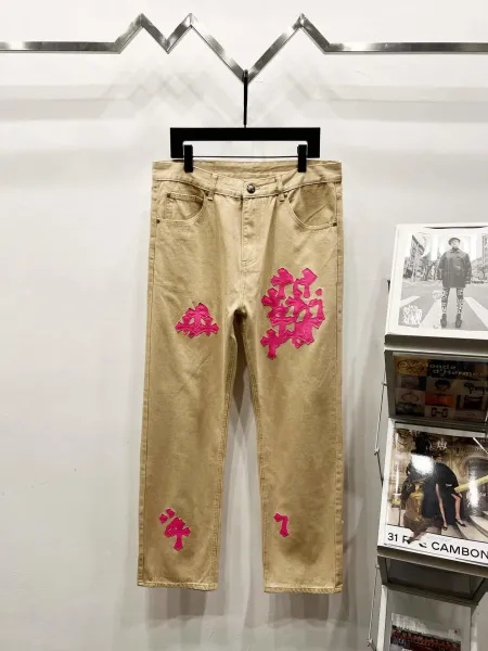 Denim Tears x Chrome Hearts Beige Jeans with Pink Embroidered Kanji - 1