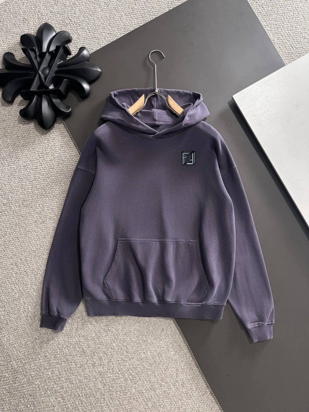 Design Zip-Up Hoodie Gray with Gold Embroidered Logo - 15