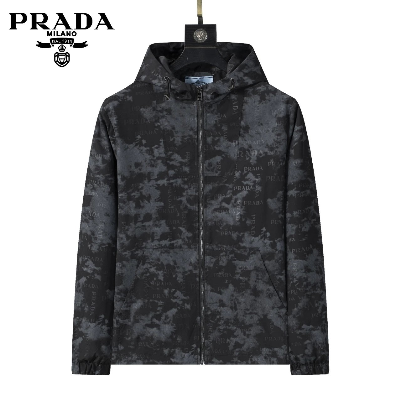 Dior Oblique Print Hooded Windbreaker Jacket in Navy and White Outerwear - 11