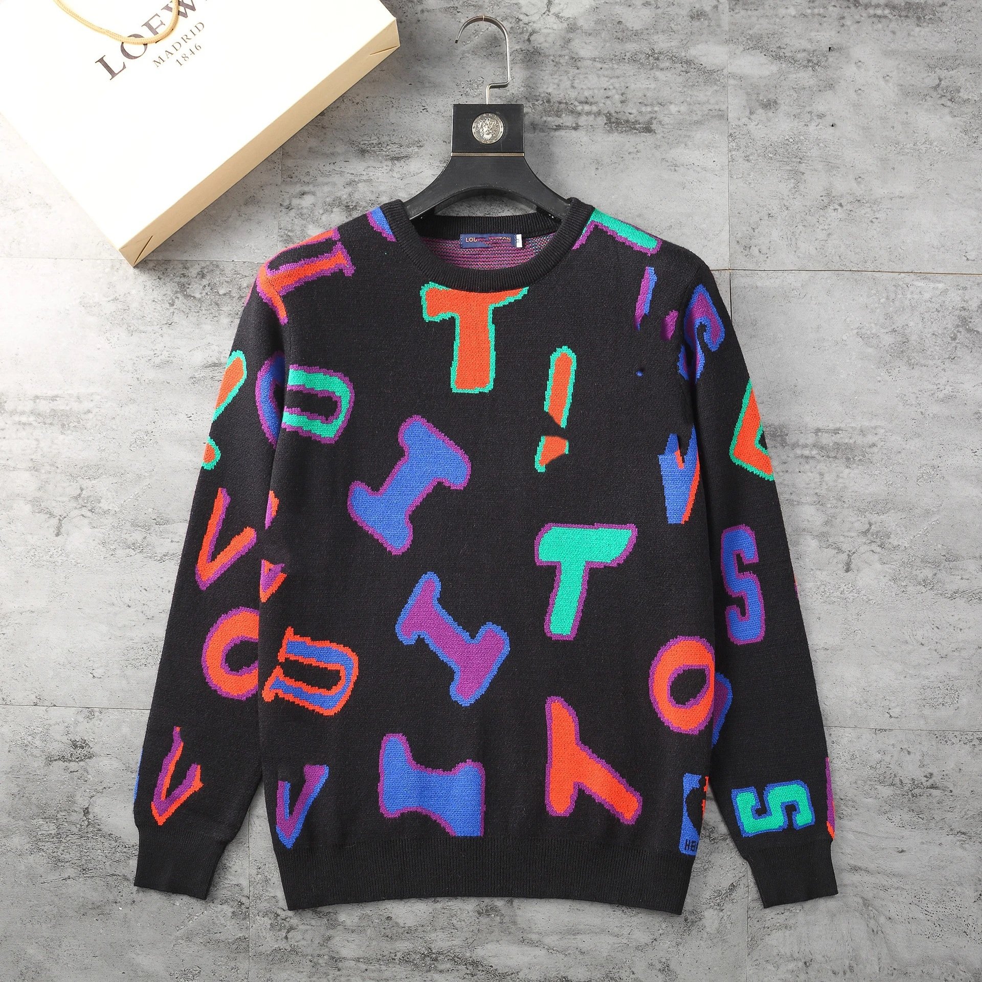 Loewe Alphabet Knit Sweater Black Multicolor Sweater