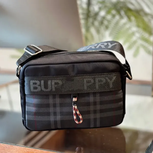 Burberry Check Tape Crossbody Bag Black - 1