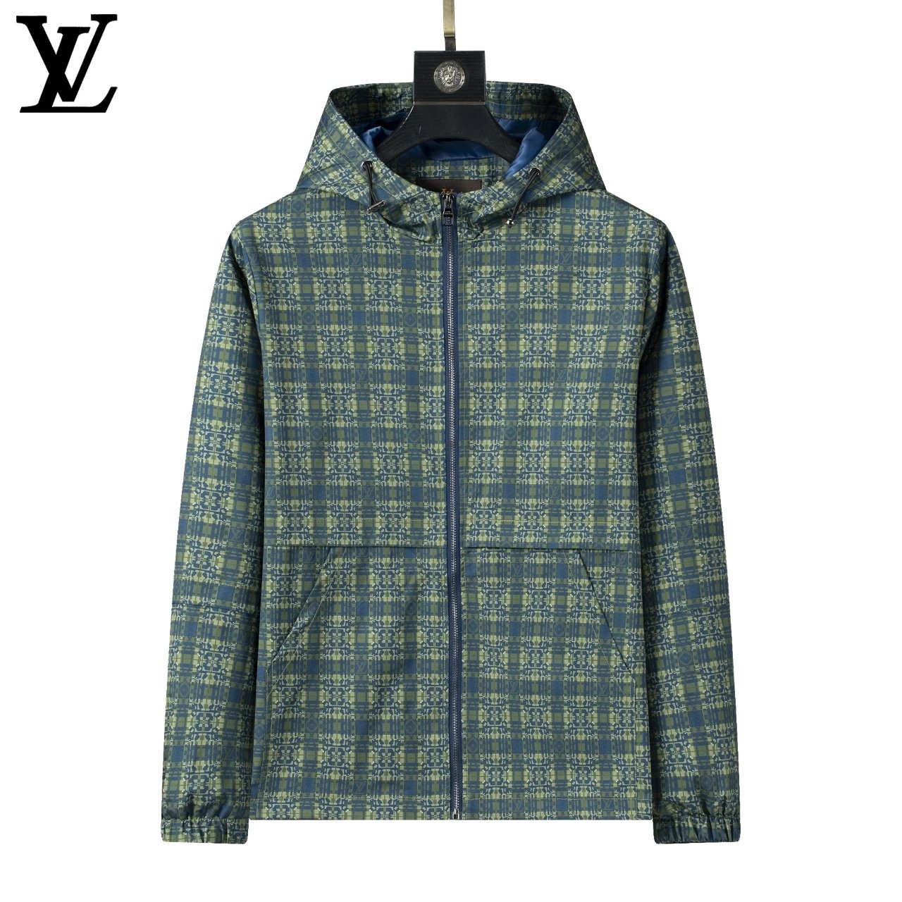 Dior Oblique Print Hooded Windbreaker Jacket in Navy and White Outerwear - 12