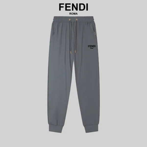 Fendi Roma Logo-Embroidered Gray Sweatpants - 1