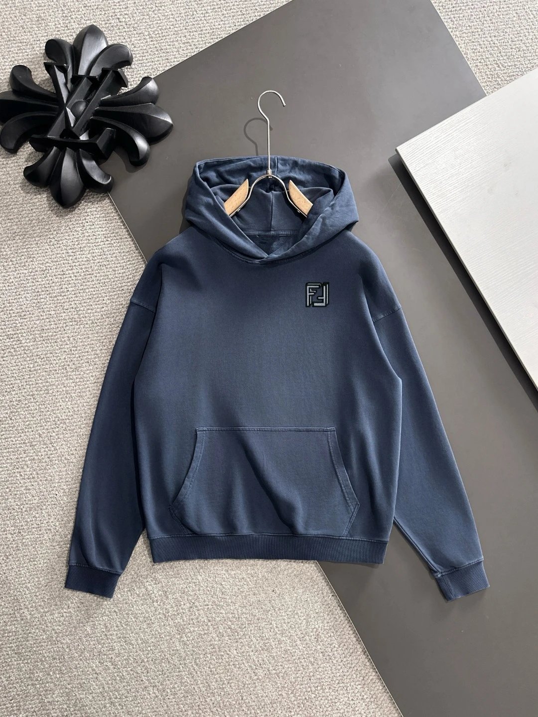 Design Zip-Up Hoodie Gray with Gold Embroidered Logo - 14