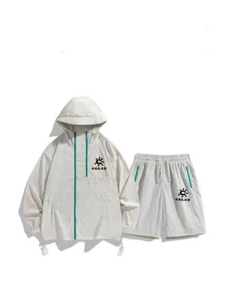 Descente Windbreaker Set Gray with Purple Accents Outerwear Set - 16