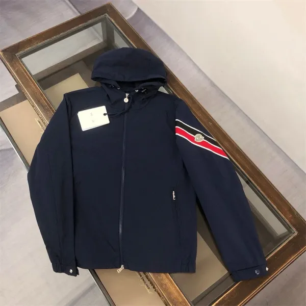 Moncler Genius Hooded Windbreaker Navy with Red-White Stripe Sleeve Outerwear - 1
