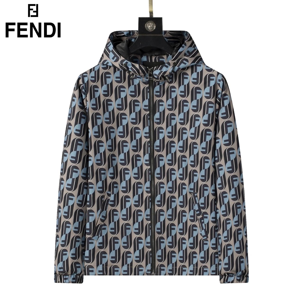 Dior Oblique Print Hooded Windbreaker Jacket in Navy and White Outerwear - 6