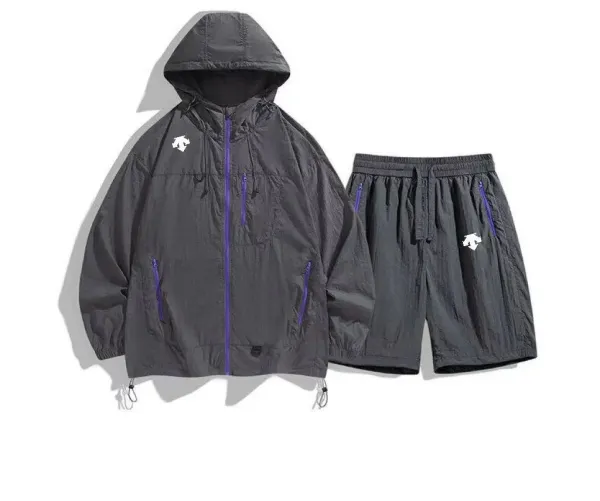 Descente Windbreaker Set Gray with Purple Accents Outerwear Set - 11