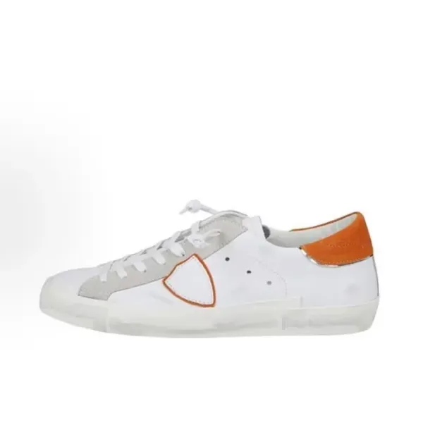 Philipp Plein Distressed White Leather Sneakers with Blue Heel Tab - 11