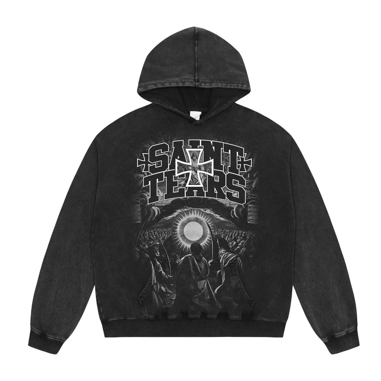 Unbranded Hoodies & Sweatshirts Washed Graphic Pullover Hoodie with Kangaroo Pocket — 08
