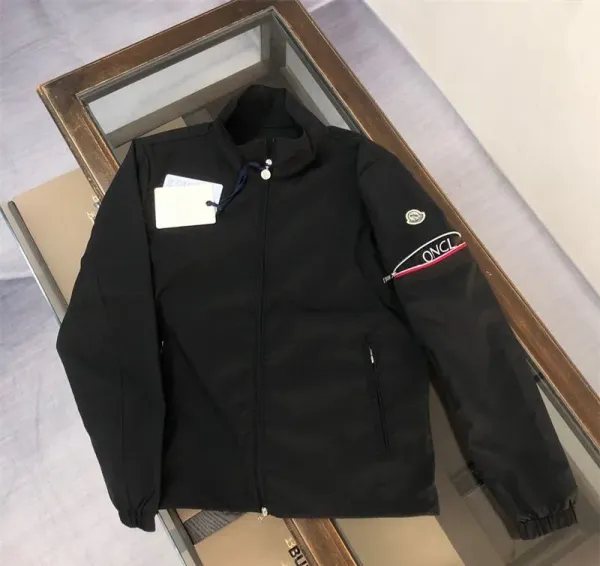 Moncler Logo-Embroidered Black Windbreaker Jacket - 1