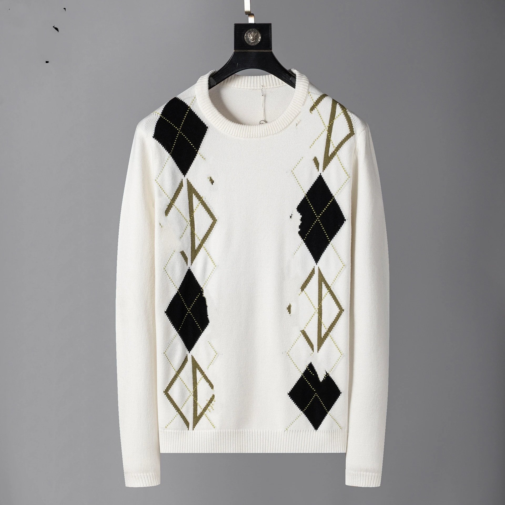 Design Argyle Pattern Knit Sweater White