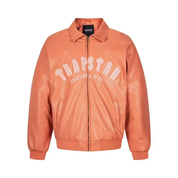 Trapstar Leather Bomber Jacket Orange - 1