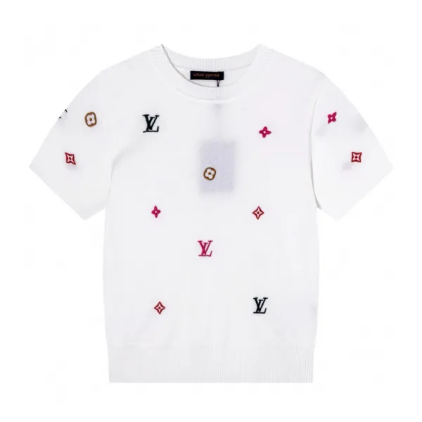 Chanel Knit T-Shirt with Multicolor CC Logo Embroidery White Sweater - 9