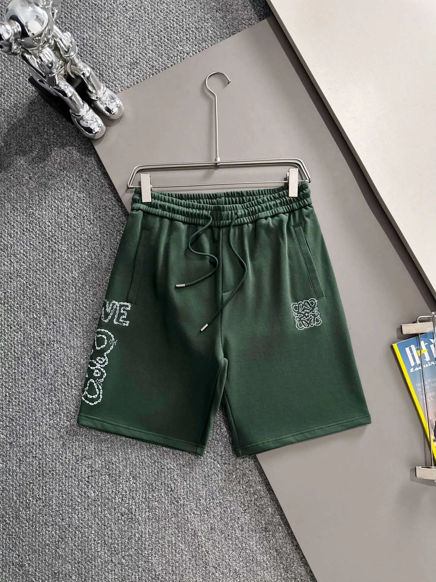 Loewe Anagram Embroidered Sweat Shorts Army Green