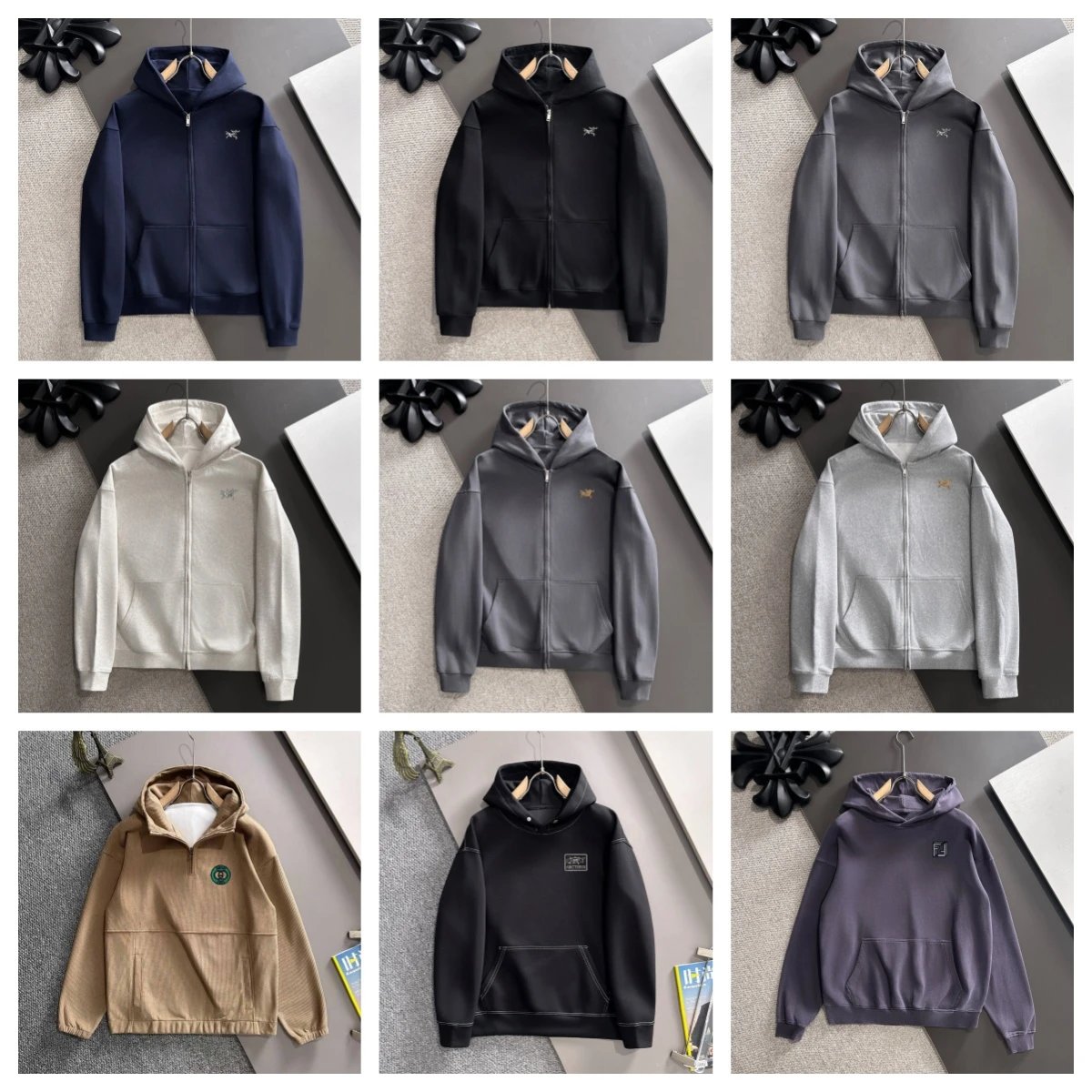 Design Zip-Up Hoodie Gray with Gold Embroidered Logo - 3