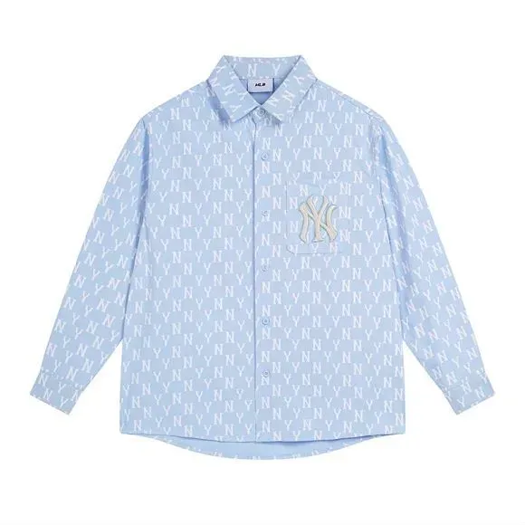 MLB New York Yankees Logo Embroidered Light Blue Button-Up Shirt - 8