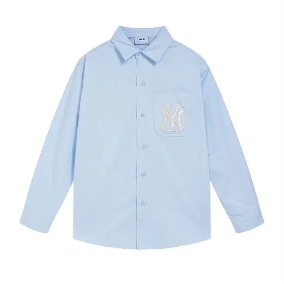 MLB New York Yankees Logo Embroidered Light Blue Button-Up Shirt - 6