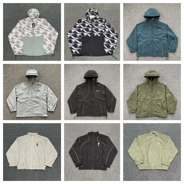 Trapstar Logo Print Windbreaker Jacket in Gray and Sage Green - 3