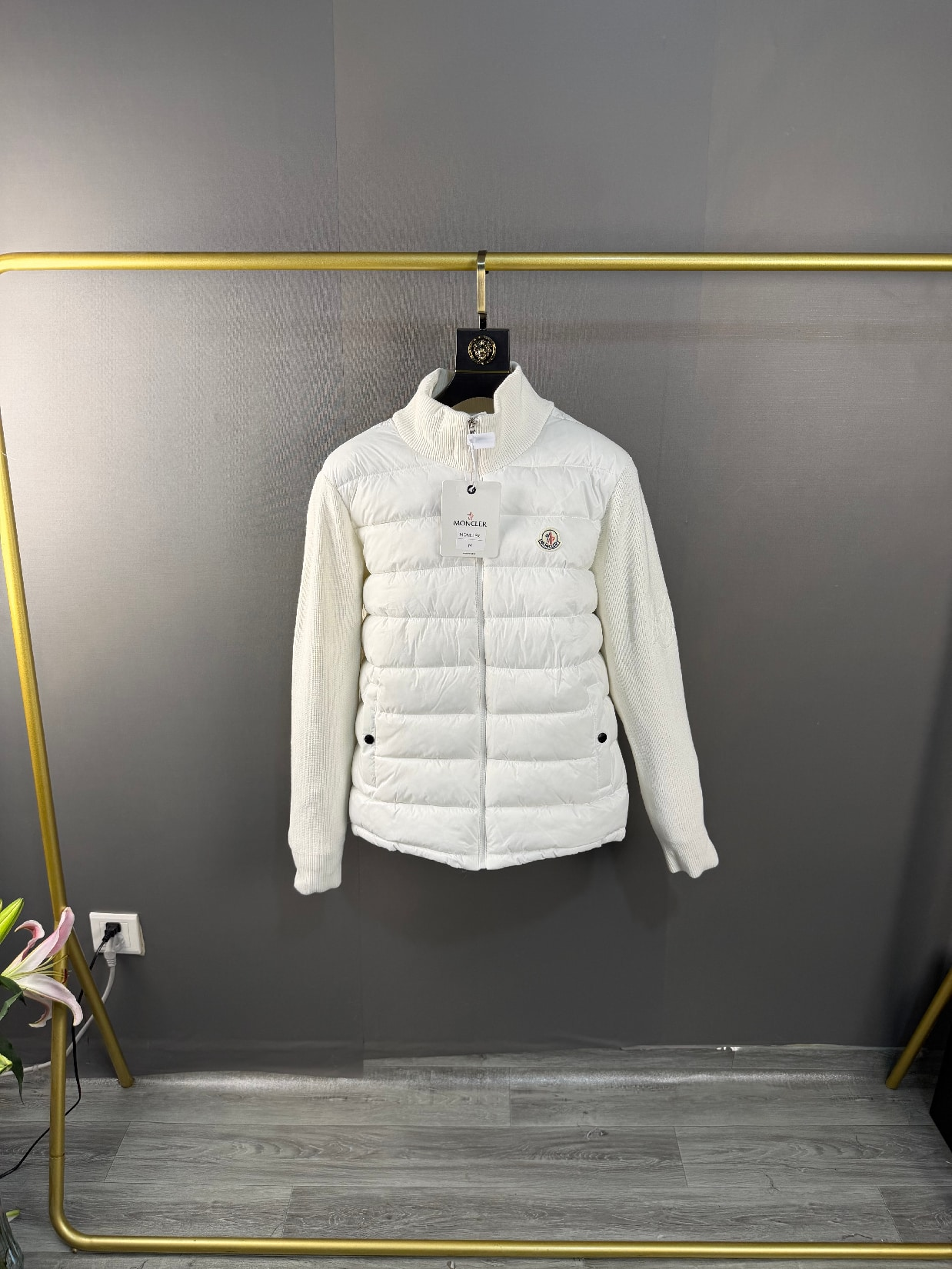 Moncler Cardigan Jacket Knit Quilted Down White