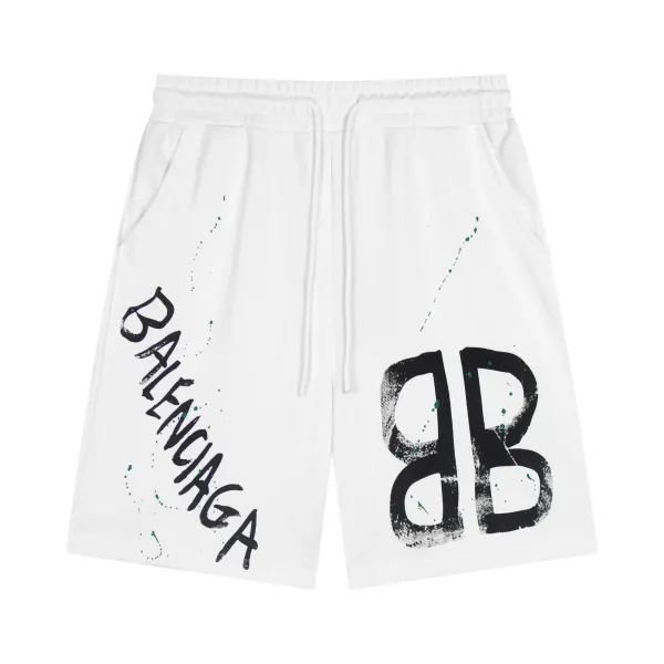 Balenciaga Paint Splatter Logo Shorts White - 1