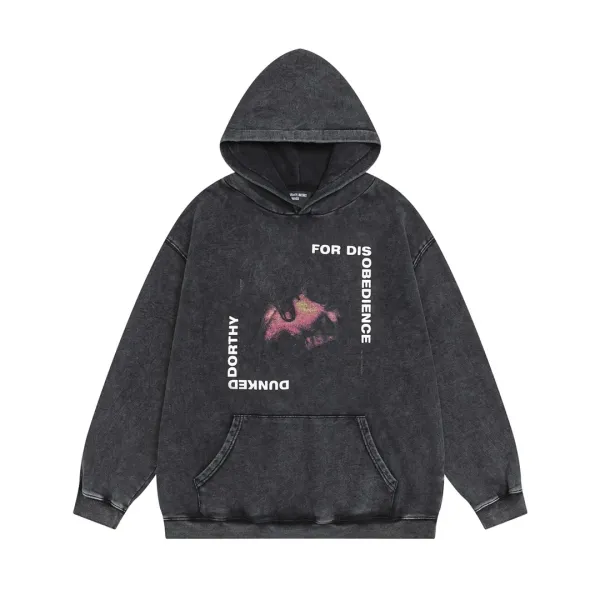 Design Erd Hoodie Washed Black Oversized Pullover Hoodie - 8
