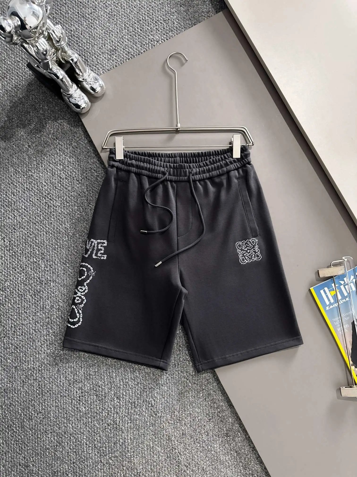 Loewe Anagram Embroidered Sweat Shorts Black