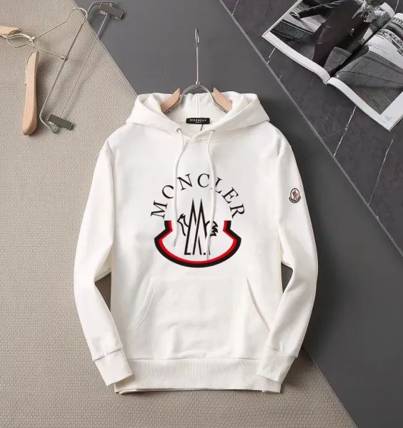 Moncler Logo Print White Hoodie - 1