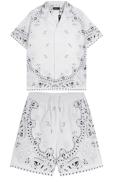 Amiri Bandana Print Short-Sleeve Shirt and Shorts Set White - 1