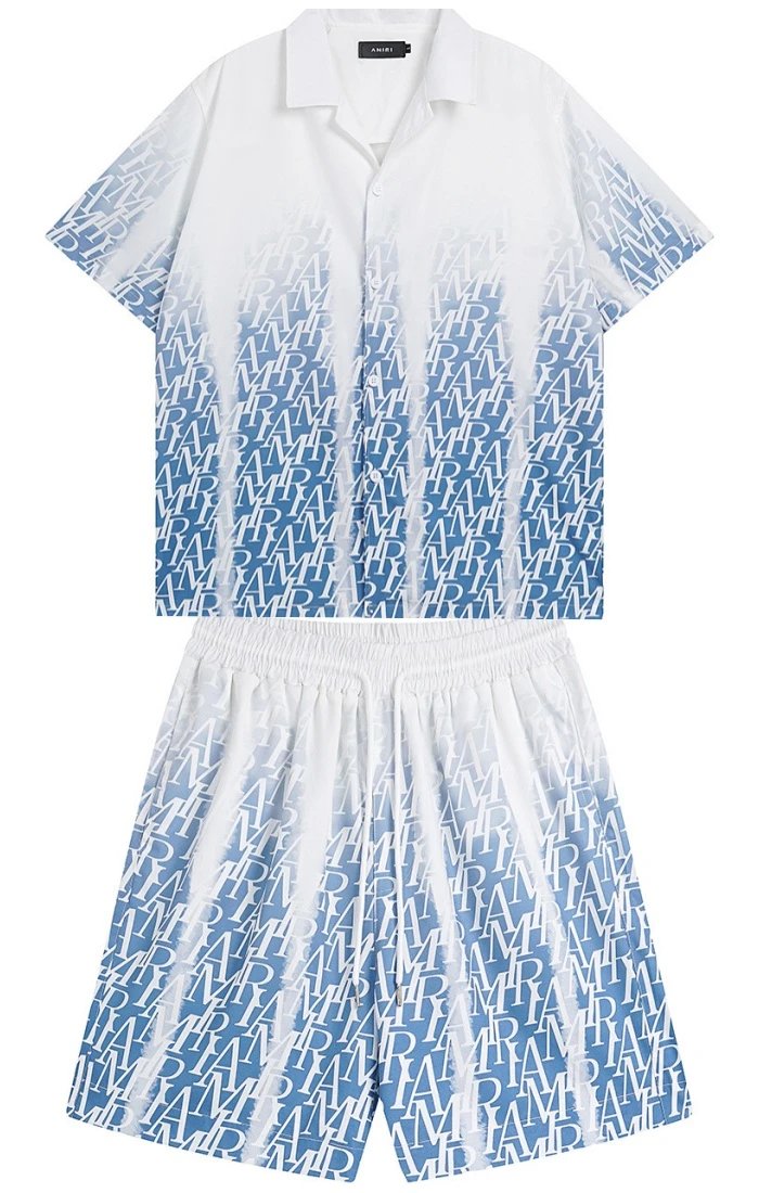 Amiri Monogram Gradient Shirt and Shorts Set White Blue