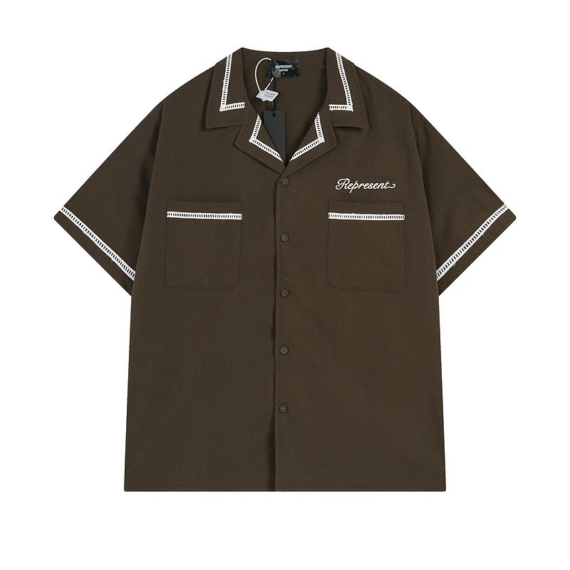 Represent Short-Sleeve Shirt Brown with White Trim