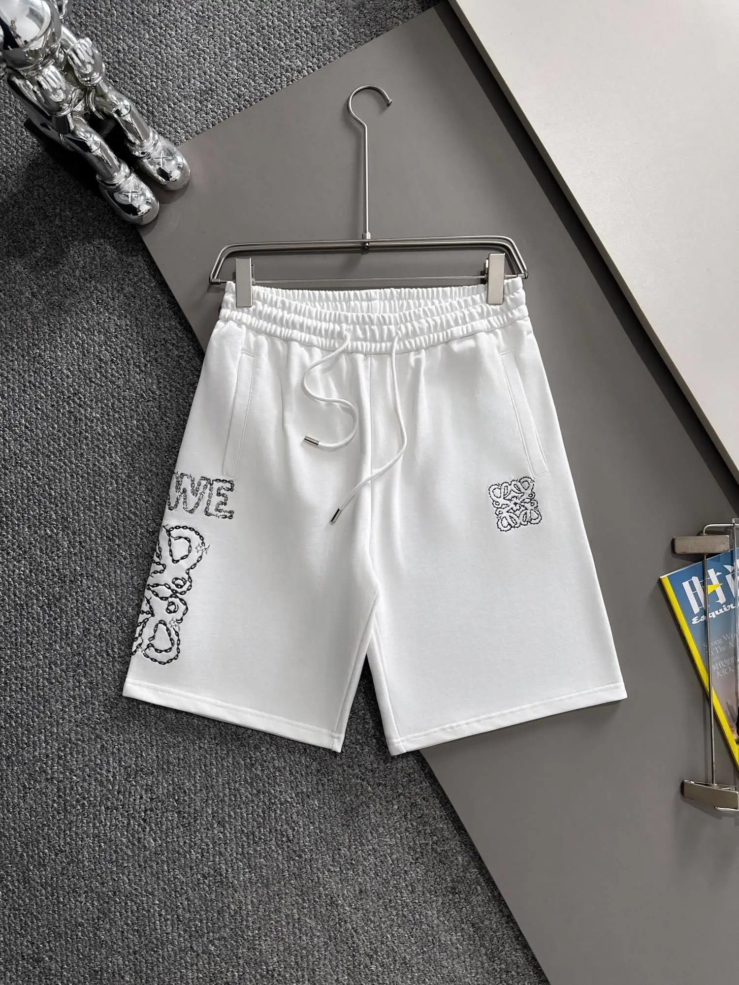 Loewe Anagram Embroidered Sweat Shorts White