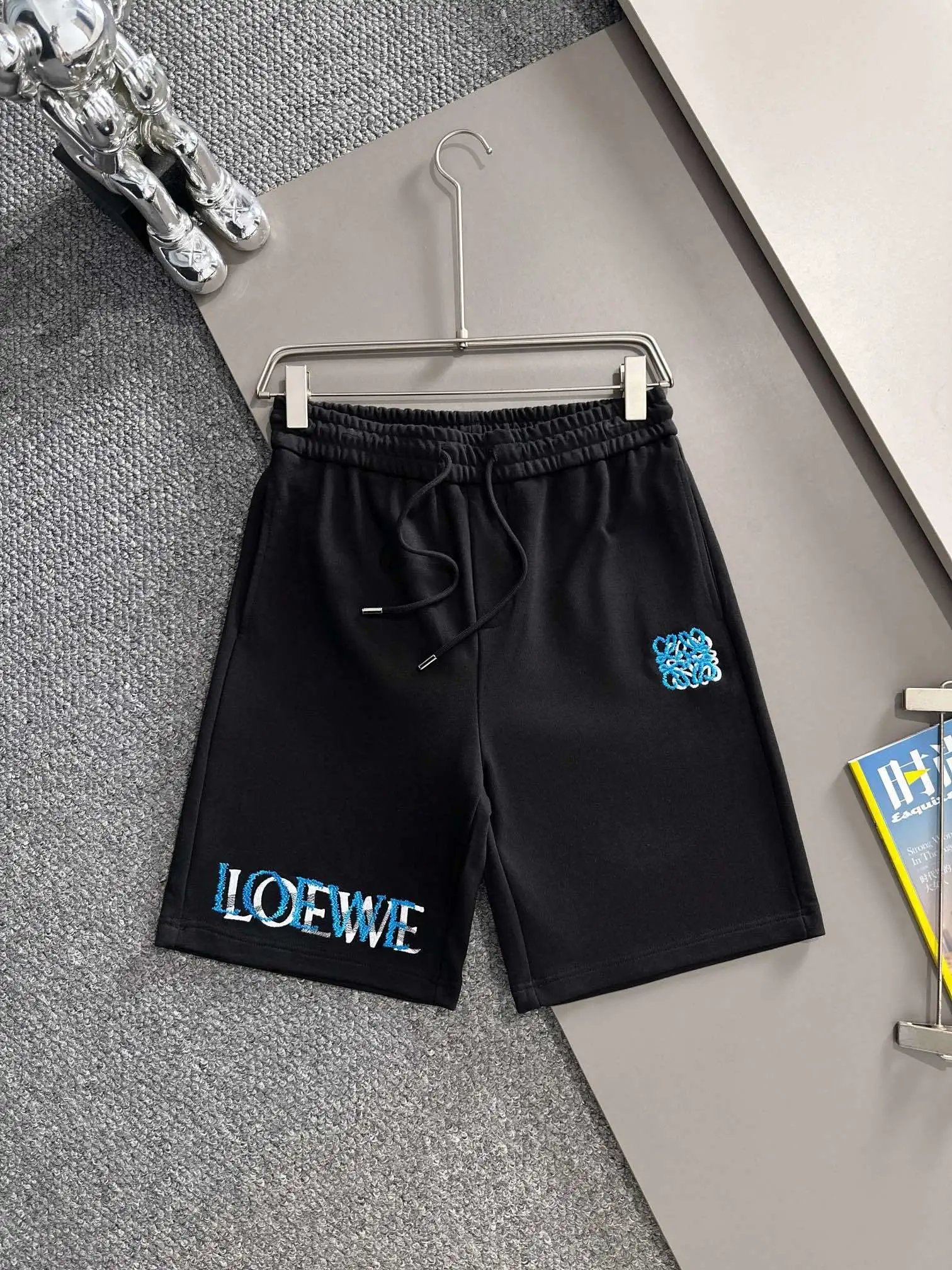 Loewe Anagram Embroidered Black Sweat Shorts