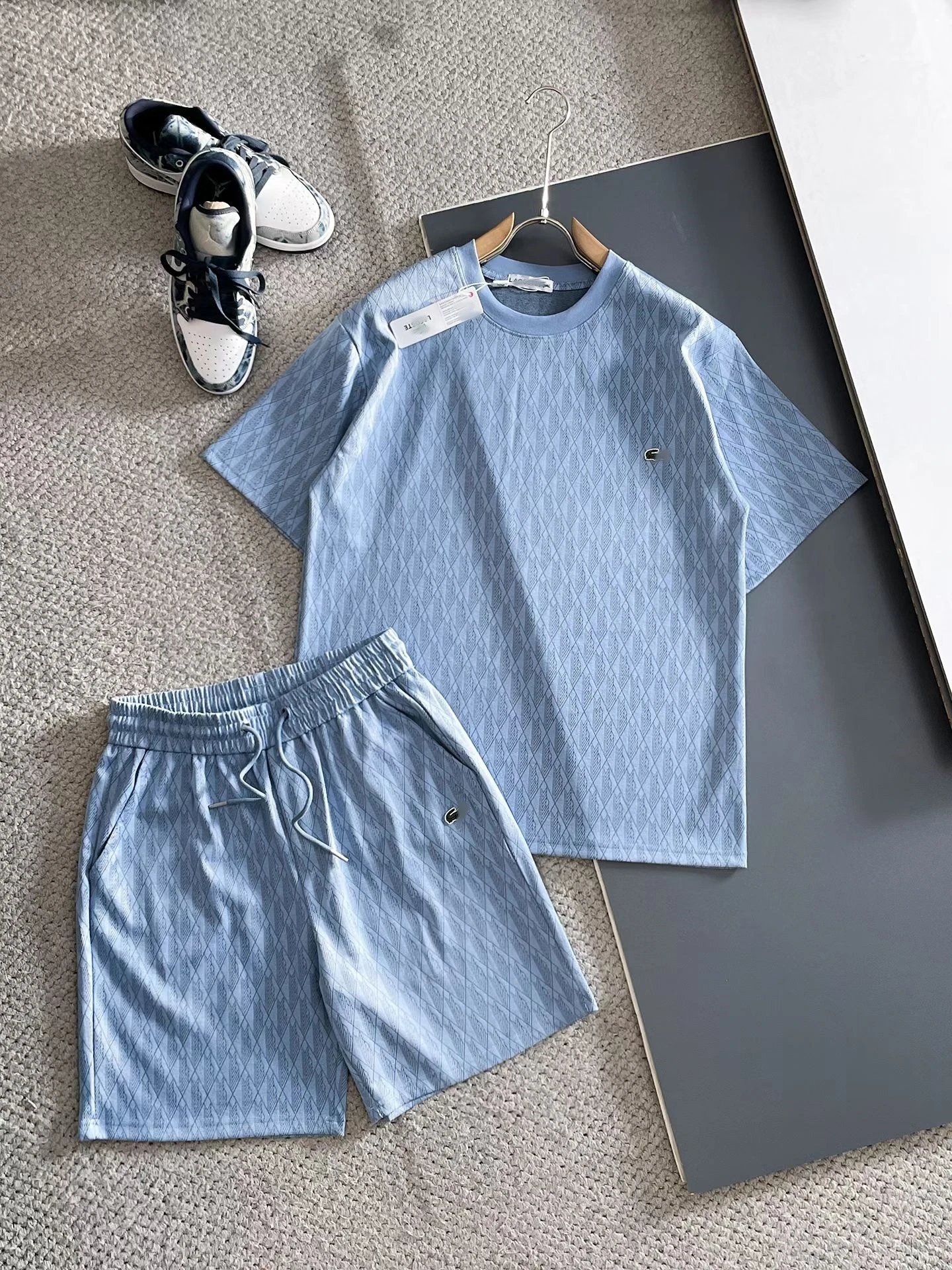 Lacoste Monogram Print Gray T-Shirt and Shorts Set - 10